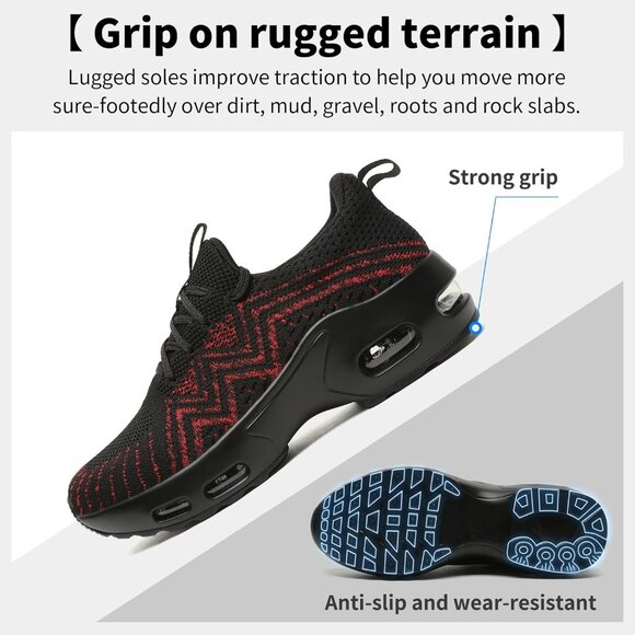 Women's Black-Red Lightweight Mesh Running Sneakers Walking Athletic Shoes - Picture 5 of 7